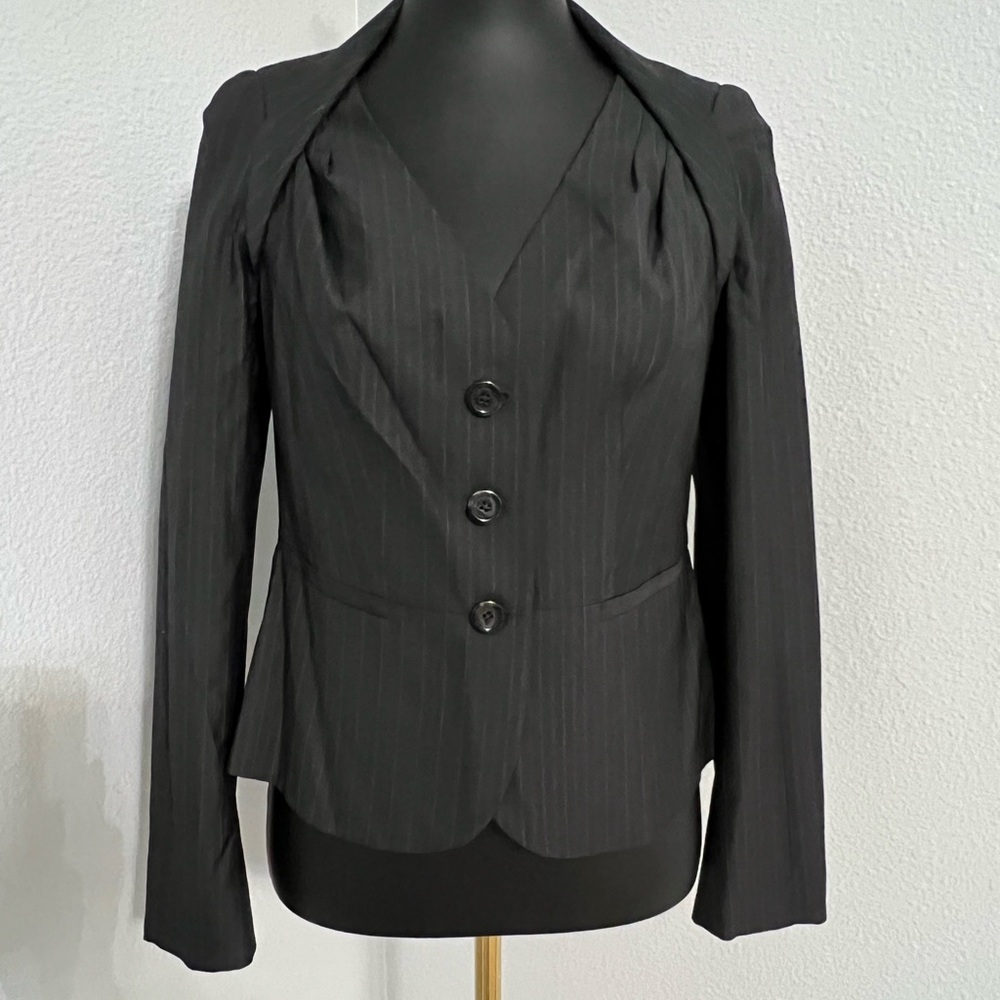 Banana Republic BR Monogram Black Pinstripe Draped Blazer 2 XS